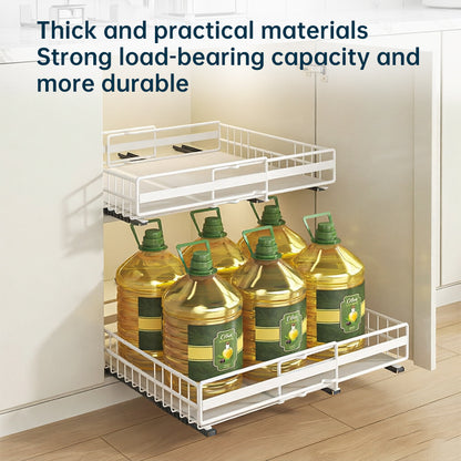 No Drill Pull Out Spice Rack - Adjustable Slide Out Shelf for Kitchen Cabinets (2 Pack)