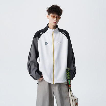 Retro Long Sleeve Hoodie for Men and Women, Spring Couple Loose Stand-Up Collar Open Front Cardigan, College Style Versatile Casual Top