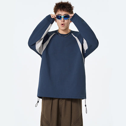 Fashion Brand Color-Blocked Long Sleeve Round Neck Drop Shoulder Heavyweight Hoodie Innerwear Loose Trendy Couple Top
