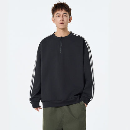 Thick Lightweight Hoodie Men Autumn Loose Fashion Brand Striped Base Layer Round Neck High Street Versatile Couple Tops