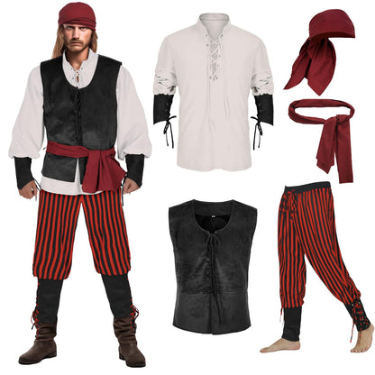 Halloween Caribbean Pirate Renaissance Medieval Vest Adult Pirate Costume Stage Performance Outfit