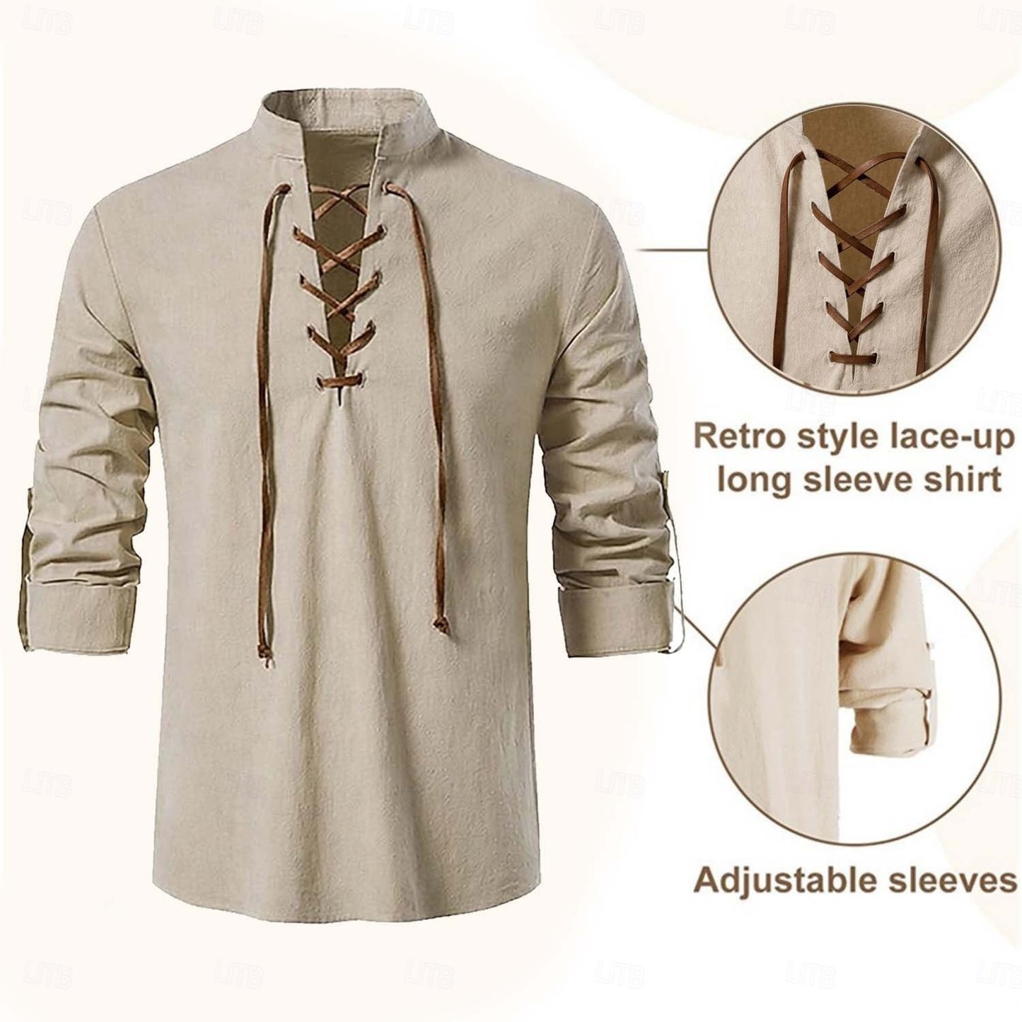 5-Piece Halloween Men's Renaissance Costume Set Medieval Pirate Shirt Ankle Band Pants