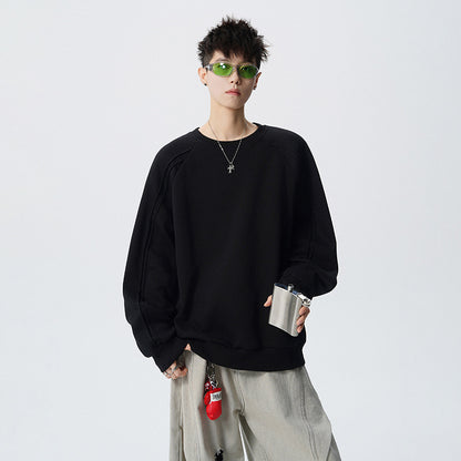 Crewneck Sweatshirt Men Solid Color Fashion Casual Long Sleeve T-Shirt Spring Autumn Street Style Loose Fit Basic Tee