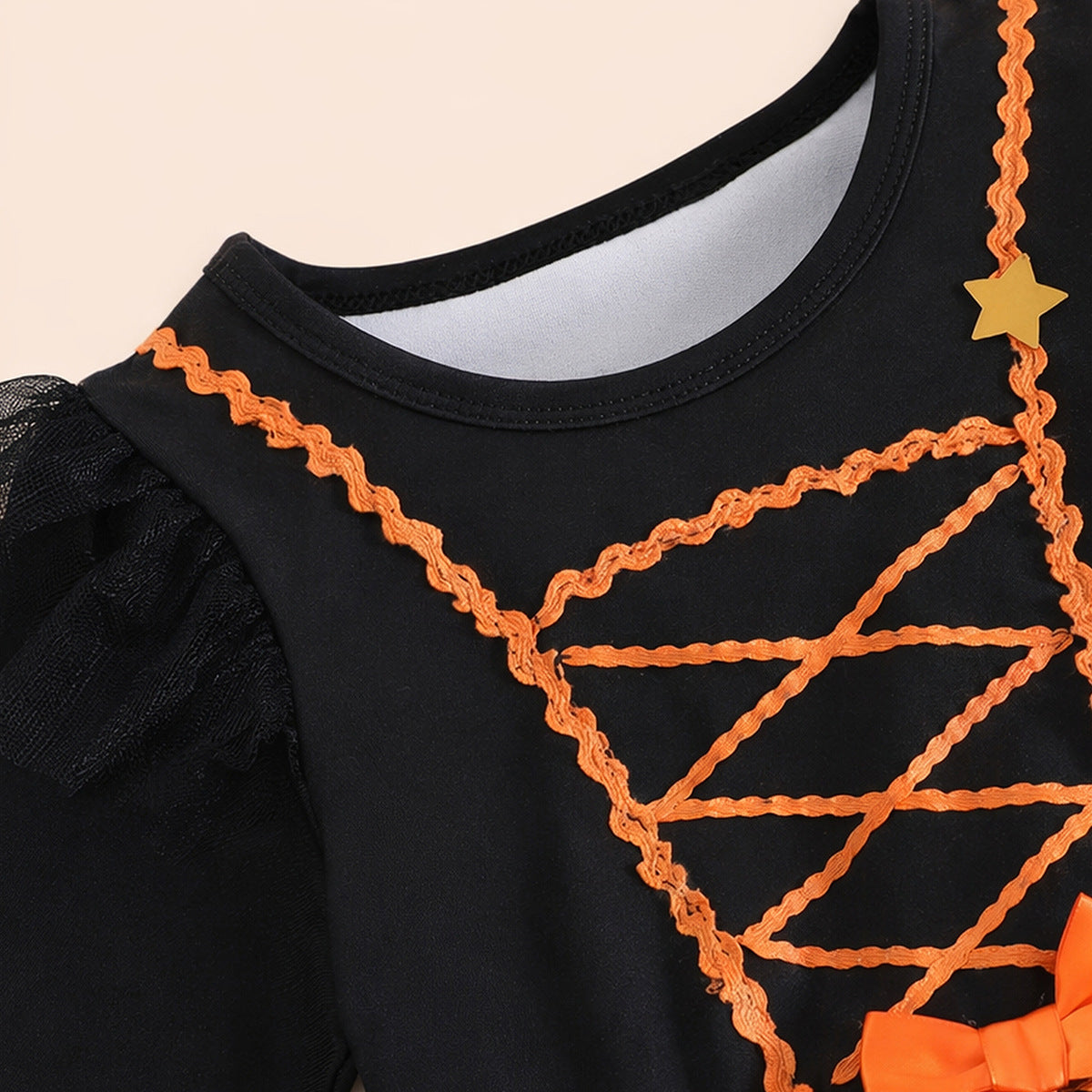 Halloween Girls' Tulle Princess Dress with Bat and Pumpkin Print, Long Sleeve, Children's Performance Tutu Dress