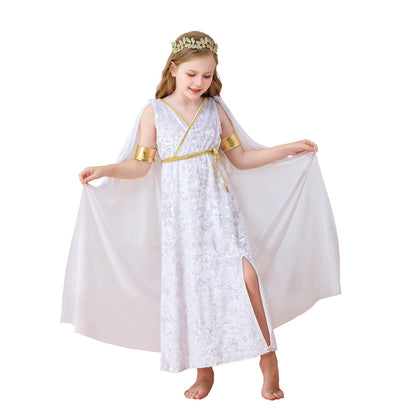 Halloween Children's Costume Greek Mythology Athena Ancient Roman Girl Toga Gown Dress Performance Outfit