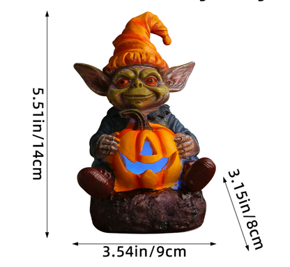 Halloween Pumpkin Holding Sprite Resin Craft Decoration Home Desk Glowing Gnome Figurine Ornament
