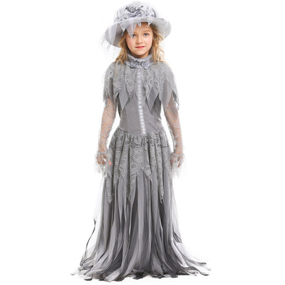 Halloween Ghost Princess Cosplay Skeleton Bride Costume Victorian Era Children's Ball Gown Dress
