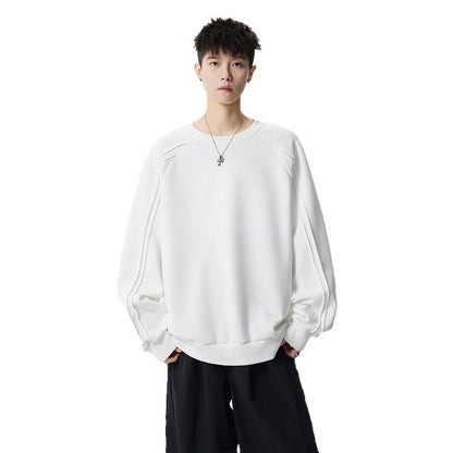 Crewneck Sweatshirt Men Solid Color Fashion Casual Long Sleeve T-Shirt Spring Autumn Street Style Loose Fit Basic Tee