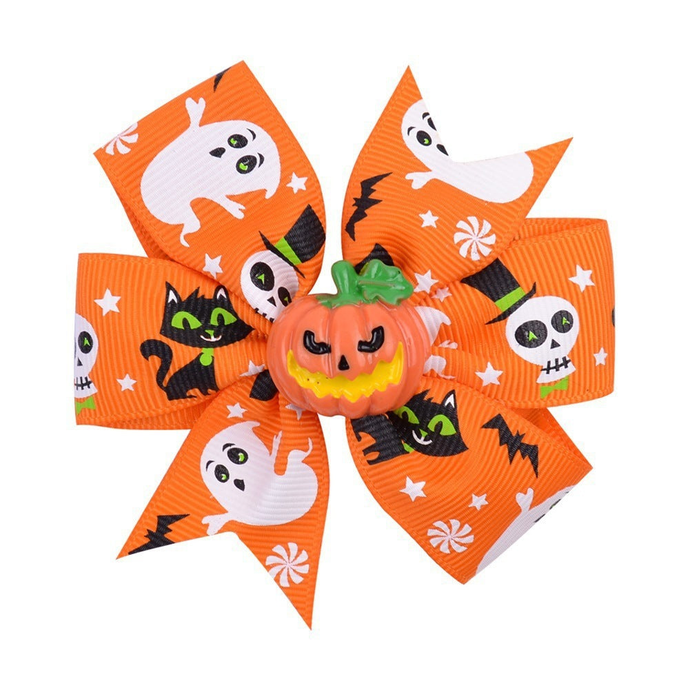 Halloween Accessories Pumpkin Lantern Black Bat Ghost Print Bow One Size Adult Hair Clip