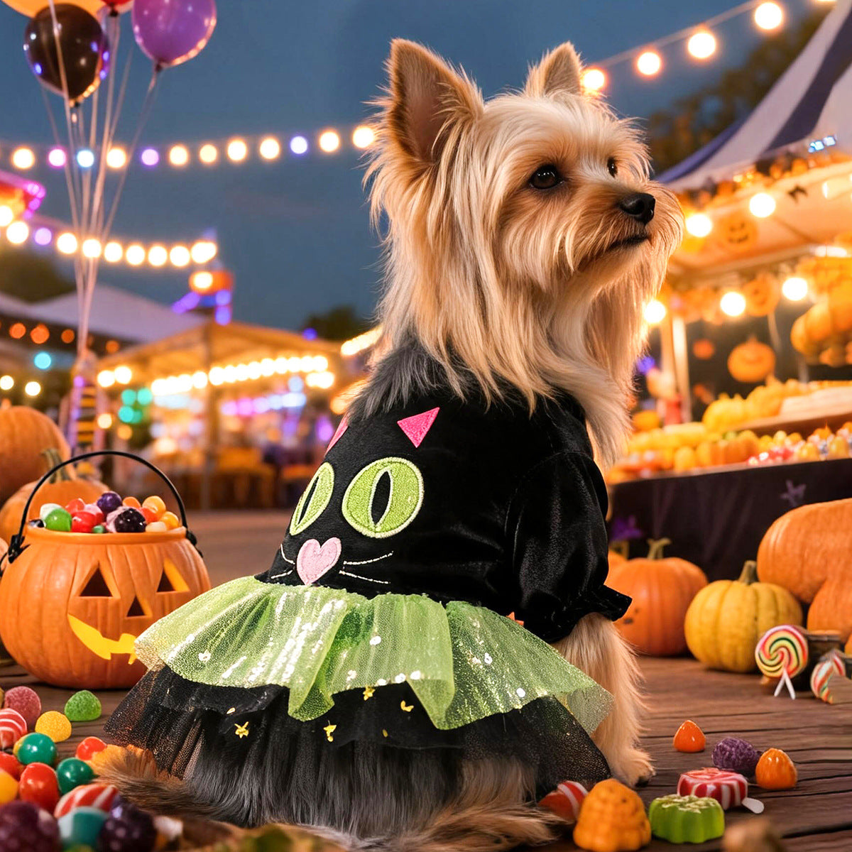 Pet Clothing for Small Dogs and Cats, Autumn/Winter Outfits, Cute Cat Halloween Tulle Dress for Teddy, Bichon