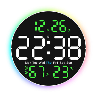 10 Inch Digital Wall Clock with Mood Light TEMP Humidity Date Week Timer Brightness Adjustment Remote DST LED Alarm Clock