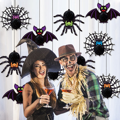Halloween Decorative Hanging Ornament Spider Bat Honeycomb Ball Pendant 3D Spider Honeycomb Decoration