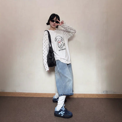 Casual Printed Dog Polka Dot Long Sleeve T-Shirt for Women