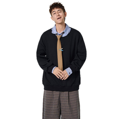 Mock Two-Piece Polo Shirt for Men, Autumn Fashion Brand College Style Turn-Down Collar Sweatshirt Inner Layer Top Underwear