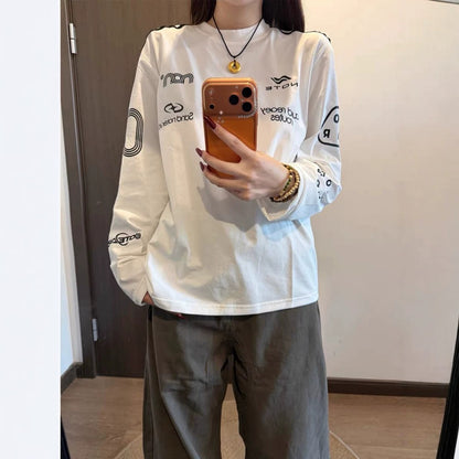 Vintage Stripe Sport Racing Letter Long Sleeve T-Shirt for Women