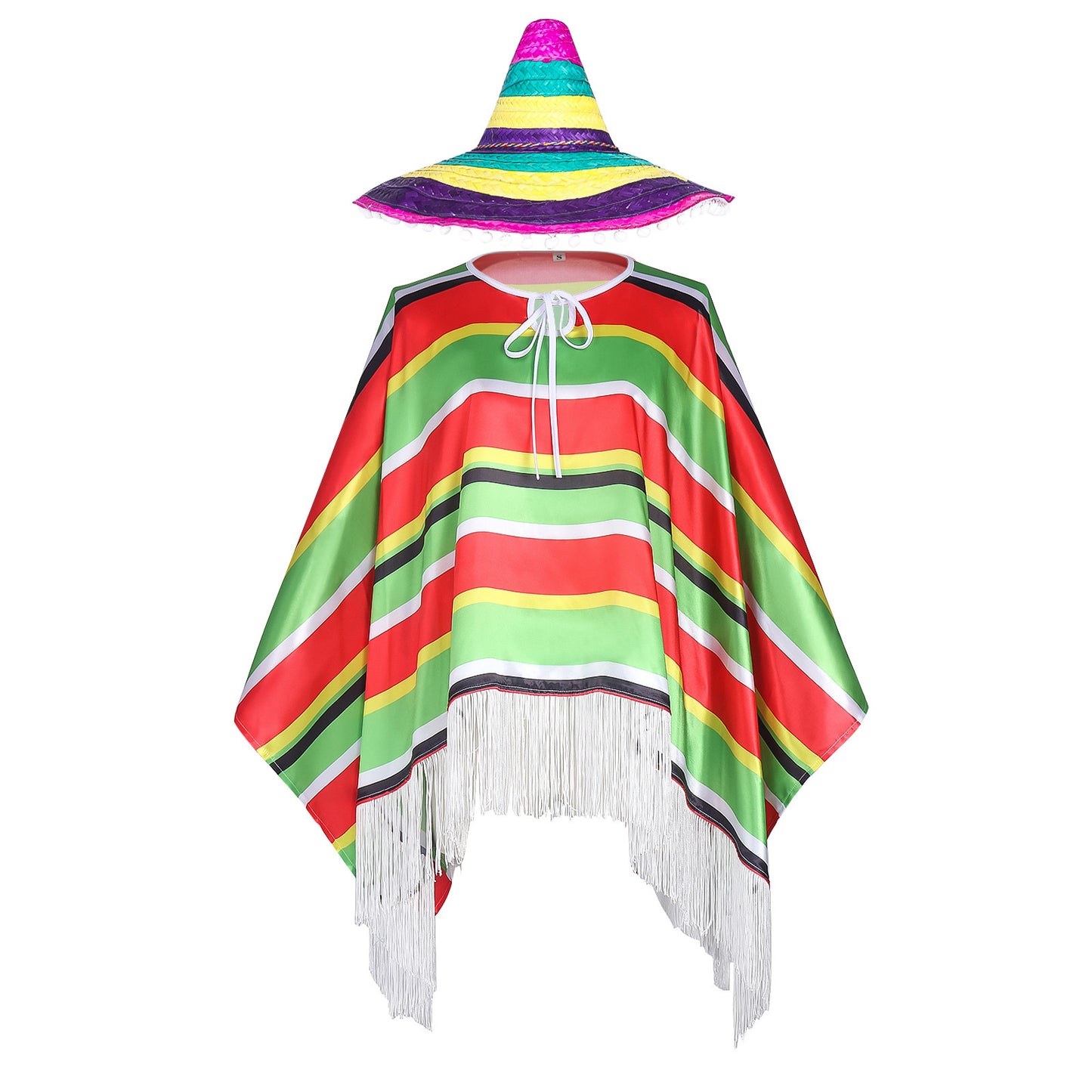Poncho Costume for Cosplay Party Halloween Mexican Traditional Hat