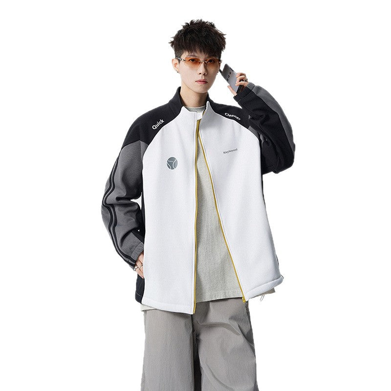 Retro Long Sleeve Hoodie for Men and Women, Spring Couple Loose Stand-Up Collar Open Front Cardigan, College Style Versatile Casual Top