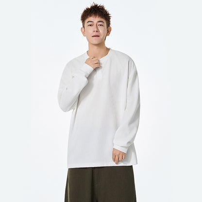Slim Fit Waffle Knit Henley Neck Long Sleeve T-Shirt Men's Autumn New Casual Versatile Basic Inner Layer Pullover Sweatshirt