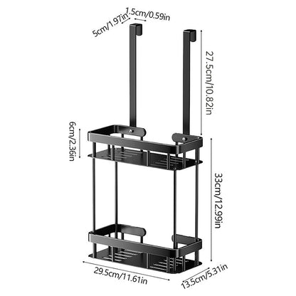 Hanging Bathroom Organizer for Glass Doors, 2-Tier Over-the-Door Storage Shelf, No Drill, Rust-Resistant Toiletries Rack