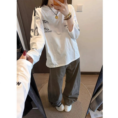 Vintage Stripe Sport Racing Letter Long Sleeve T-Shirt for Women