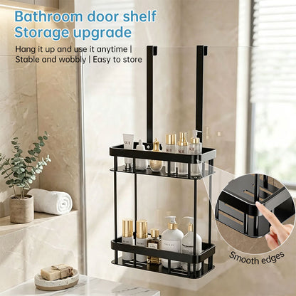 Hanging Bathroom Organizer for Glass Doors, 2-Tier Over-the-Door Storage Shelf, No Drill, Rust-Resistant Toiletries Rack