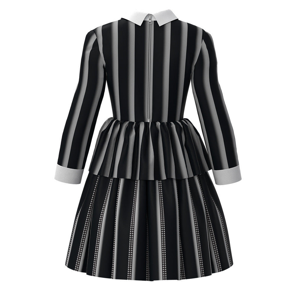 Jiamai New Wednesday Cosplay Costume Adams Family Female Halloween Children's Striped Dress