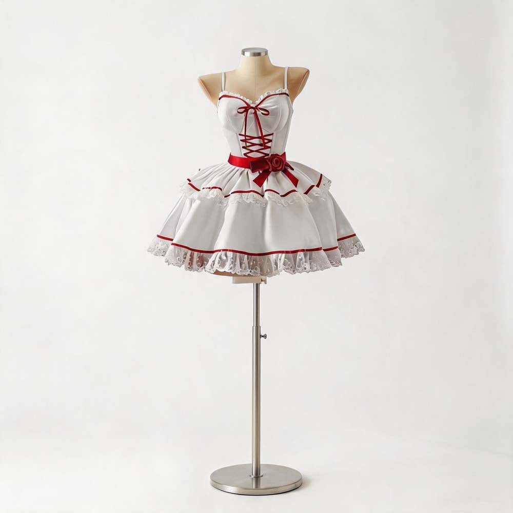 Halloween Cosplay Costume Anna Bella Original Creepy Doll White Mini Dress Role Play Costume