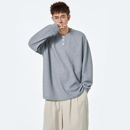 Slim Fit Waffle Knit Henley Neck Long Sleeve T-Shirt Men's Autumn New Casual Versatile Basic Inner Layer Pullover Sweatshirt