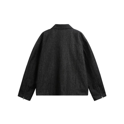 Classic Raw Denim Structured Patchwork Loose Short Shouldered Jacket
