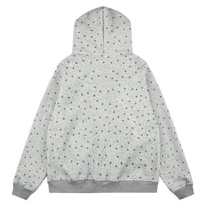 Polka dot fur collar hooded zipper star note jacket for women