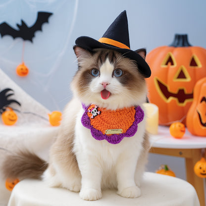 Pet Hair Yarn Gold Label Bandana for Cats and Dogs, Halloween Decorative Neckwear