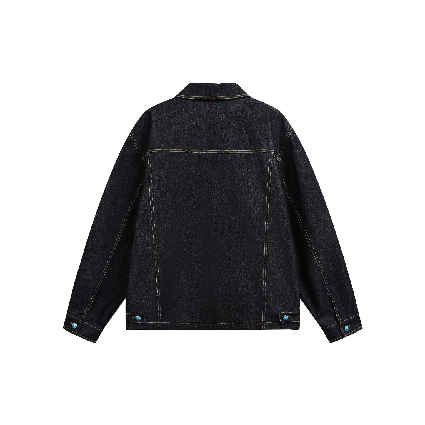 Turquoise Color-block Buttoned Loose Denim Jacket for Men