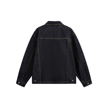 Turquoise Color-block Buttoned Loose Denim Jacket for Men