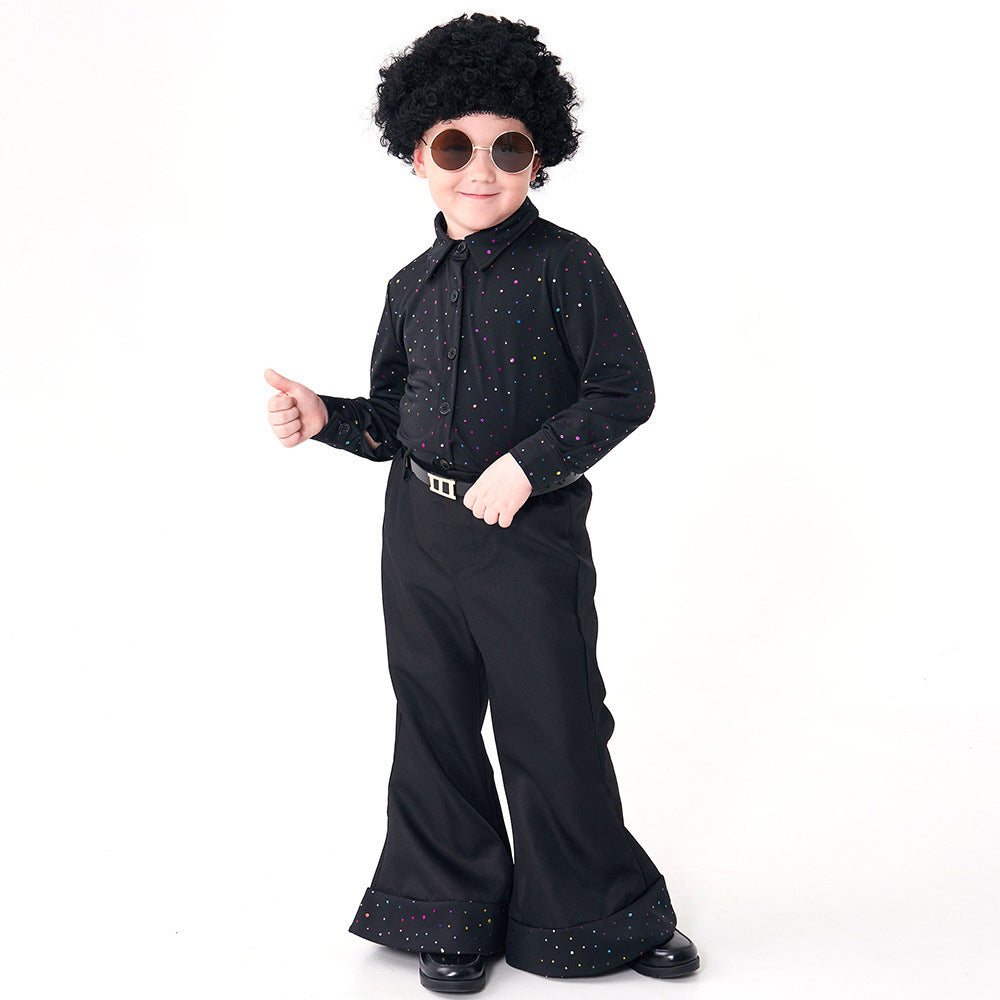 Halloween Boys 70s Disco Sequin Singer Model Fashion Show Retro Hippie Performance Costume
