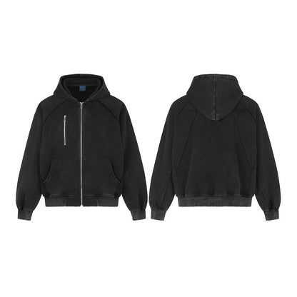 Loose black hoodie with multiple zippers jacket