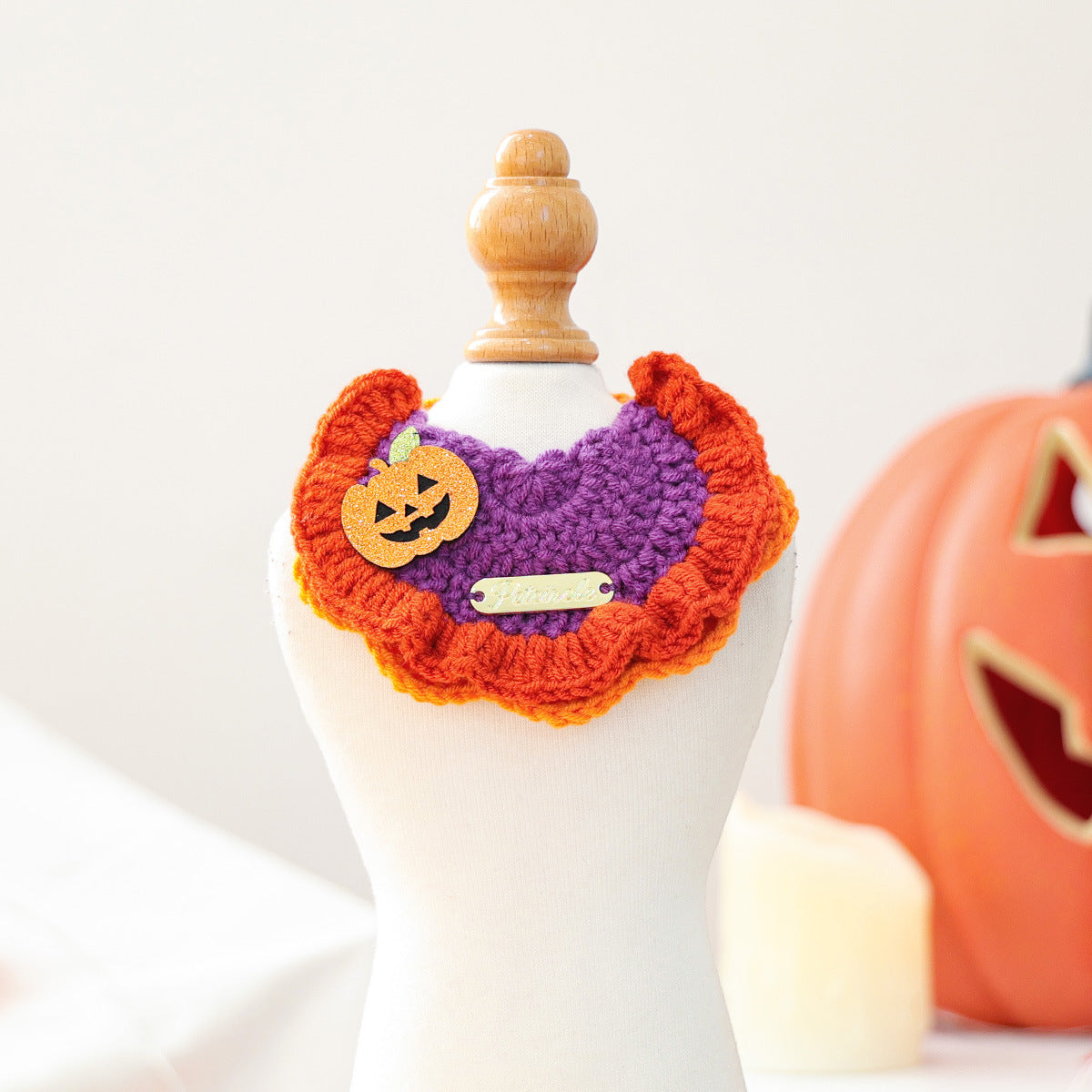 Pet Hair Yarn Gold Label Bandana for Cats and Dogs, Halloween Decorative Neckwear