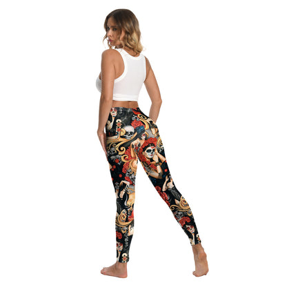 Halloween Women's Leggings Day of the Dead Skull Digital Print Yoga Tights Women's Fitness Stretch Pants