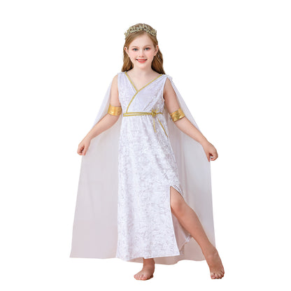 Halloween Children's Costume Greek Mythology Athena Ancient Roman Girl Toga Gown Dress Performance Outfit