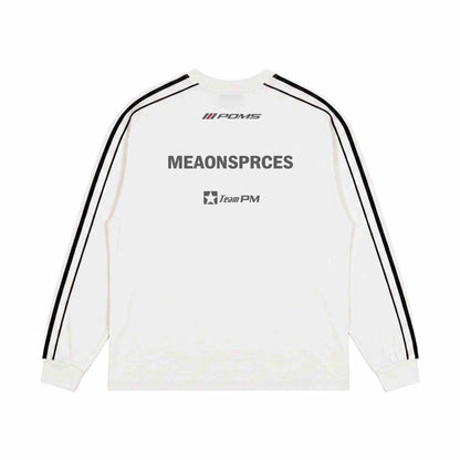 Motorcycle wind fabric letter-print round-neck loose-fitting long-sleeved T-shirt