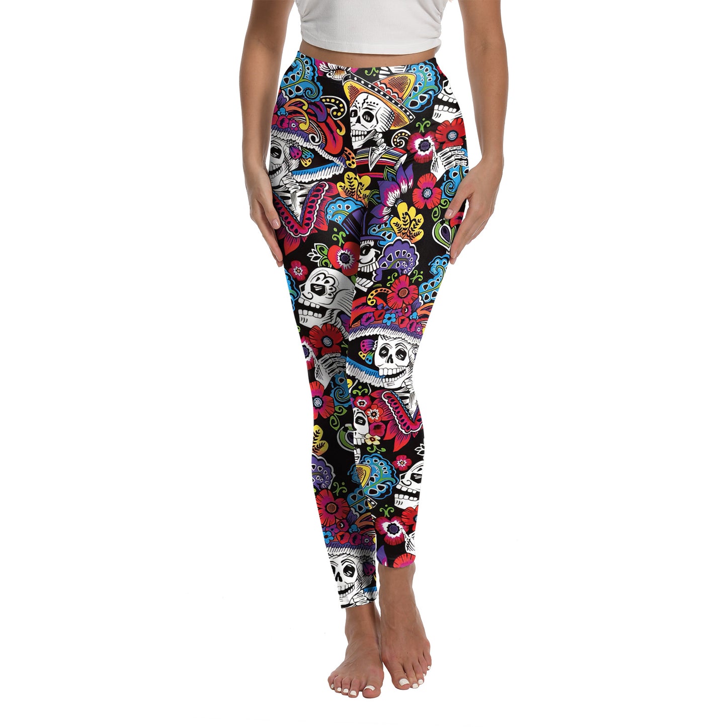 Halloween Women's Leggings Day of the Dead Skull Digital Print Yoga Tights Women's Fitness Stretch Pants
