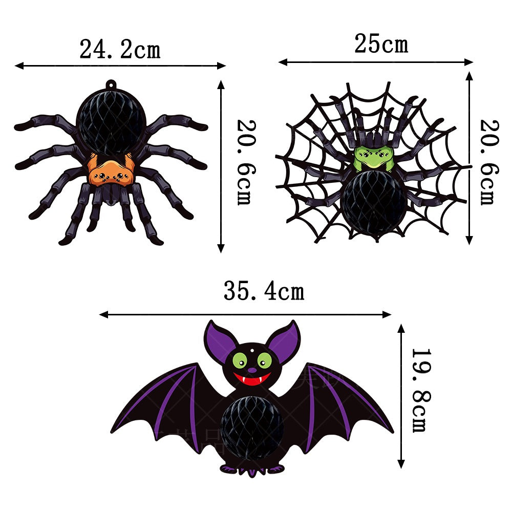 Halloween Decorative Hanging Ornament Spider Bat Honeycomb Ball Pendant 3D Spider Honeycomb Decoration