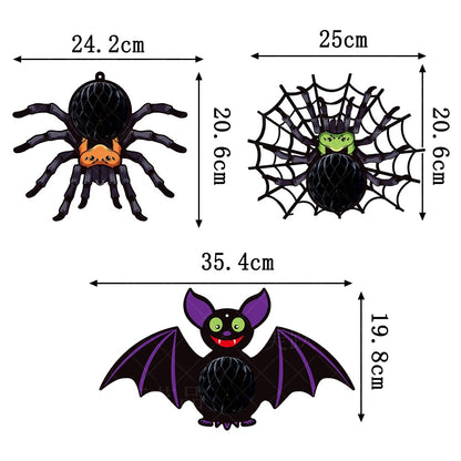 Halloween Decorative Hanging Ornament Spider Bat Honeycomb Ball Pendant 3D Spider Honeycomb Decoration