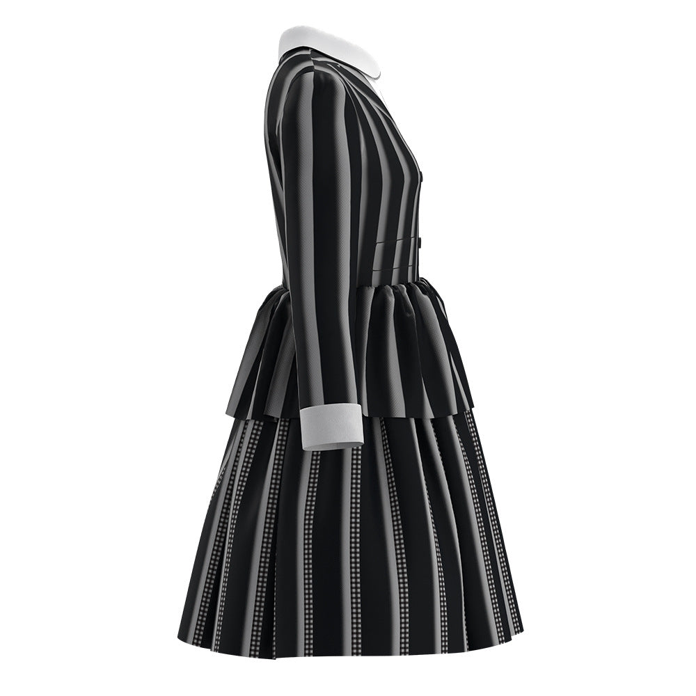 Jiamai New Wednesday Cosplay Costume Adams Family Female Halloween Children's Striped Dress
