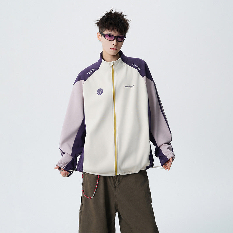Retro Long Sleeve Hoodie for Men and Women, Spring Couple Loose Stand-Up Collar Open Front Cardigan, College Style Versatile Casual Top