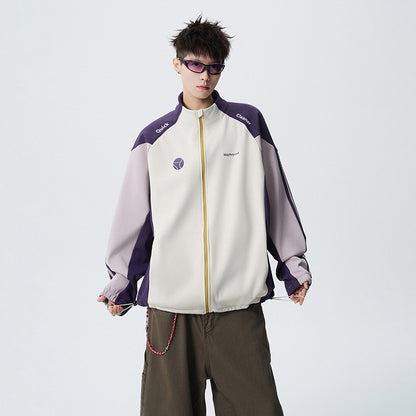 Retro Long Sleeve Hoodie for Men and Women, Spring Couple Loose Stand-Up Collar Open Front Cardigan, College Style Versatile Casual Top
