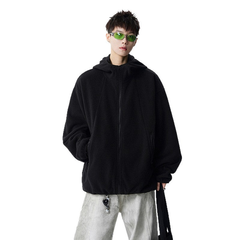 Winter Men's Heavyweight Deconstructed Hoodie Jacket, Streetwear Fashion Hooded Sweatshirt with Open Front Design, Patchwork Couple Hoodie