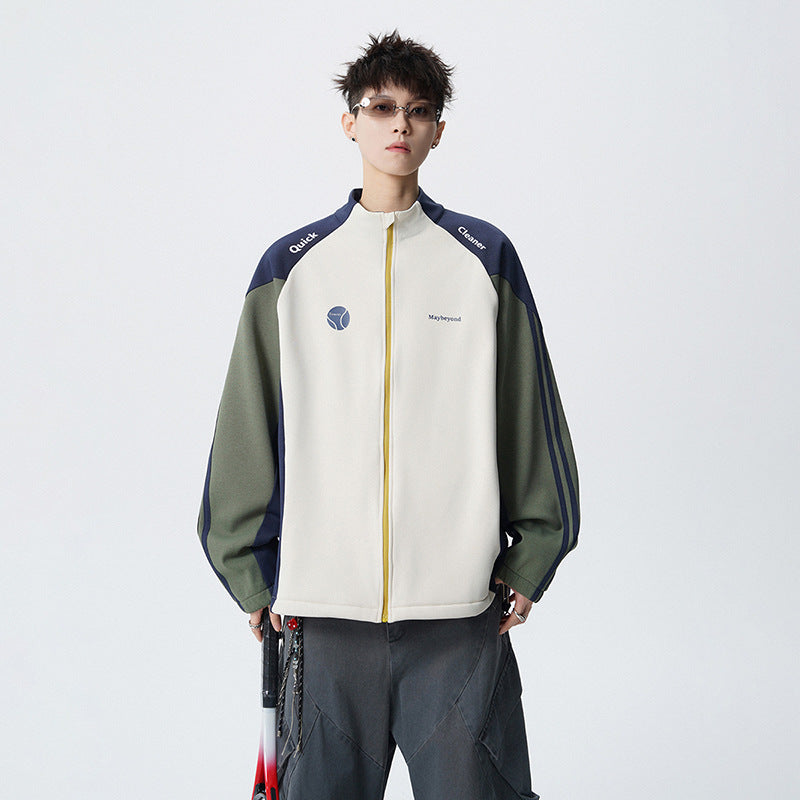 Retro Long Sleeve Hoodie for Men and Women, Spring Couple Loose Stand-Up Collar Open Front Cardigan, College Style Versatile Casual Top