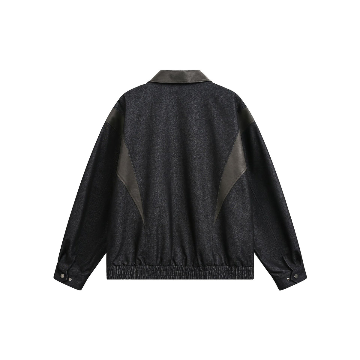 Loose PU Leather Patchwork Stand Collar Color-blocked Original Denim Jacket for Men