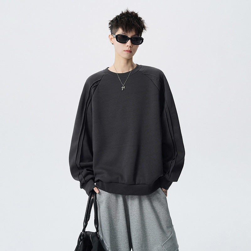 Crewneck Sweatshirt Men Solid Color Fashion Casual Long Sleeve T-Shirt Spring Autumn Street Style Loose Fit Basic Tee