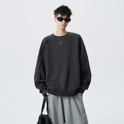 Crewneck Sweatshirt Men Solid Color Fashion Casual Long Sleeve T-Shirt Spring Autumn Street Style Loose Fit Basic Tee